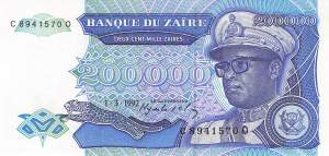 Zaire p42 200000 Zaires 1992 front